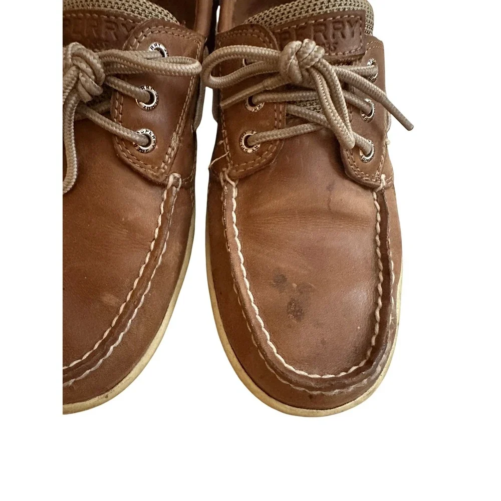 Sperry Top-Sider Mens Tan Leather Mesh Boat Shoes Loafers Nautical‎ Classic